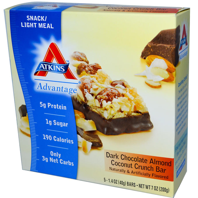 Atkins, Advantage, Dark Chocolate Almond Coconut Crunch Bar, 15 Bars, 40 g Each