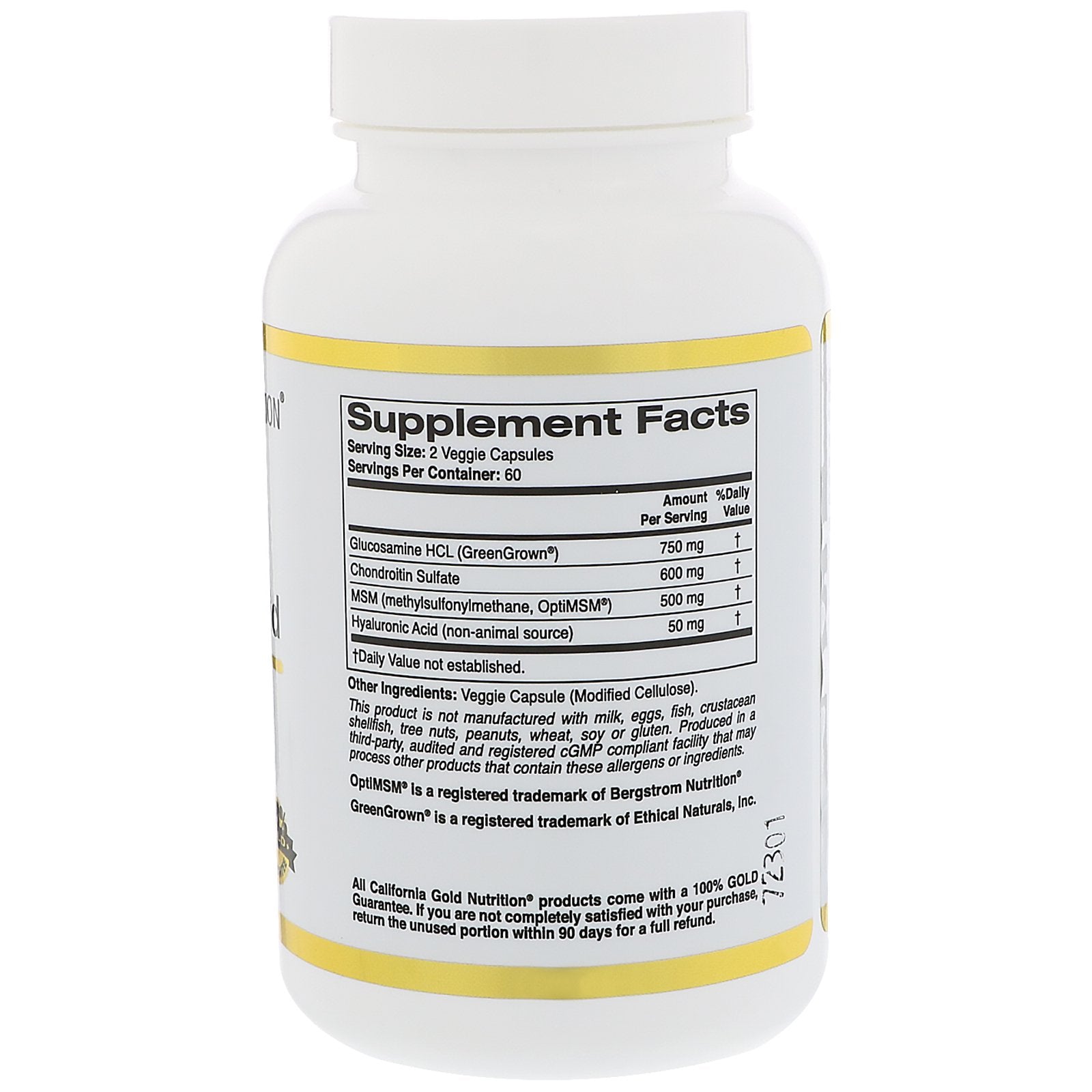 California Gold Nutrition Glucosamine Chondroitin MSM Plus Hyaluronic Acid 120 Veggie Caps
