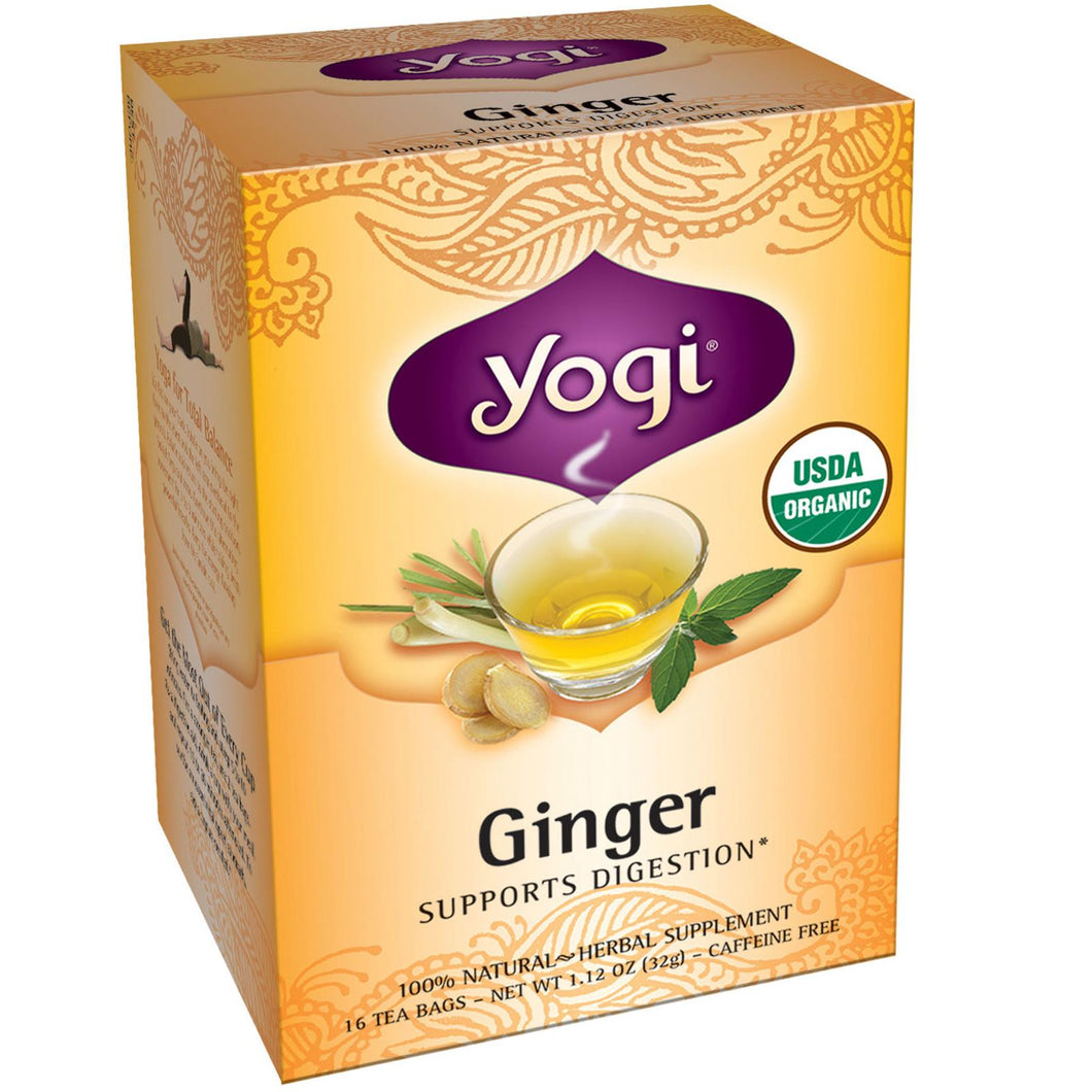 Yogi Tea, Ginger, Caffeine Free, 16 Tea Bags, 32g - Herbal Supplement