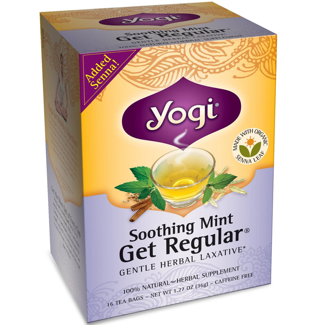 Yogi Tea, Get Regular, Soothing Mint, Caffeine Free, 16 Tea Bags, 32gs