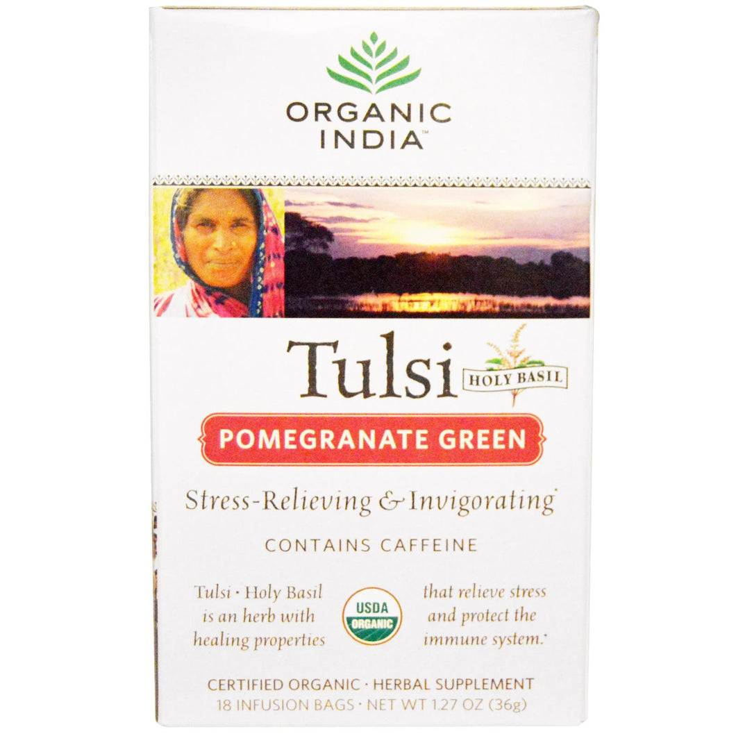 Organic India, Tulsi Holy Basil Tea, Pomegranate Green, 18 Infusion Bags, 36 gs