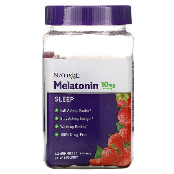 Natrol Melatonin Strawberry 10mg 140 Gummies 5 mg per Gummy