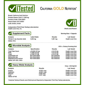 California Gold Nutrition Gold C Vitamin C 1000mg 60 Veggie Capsules