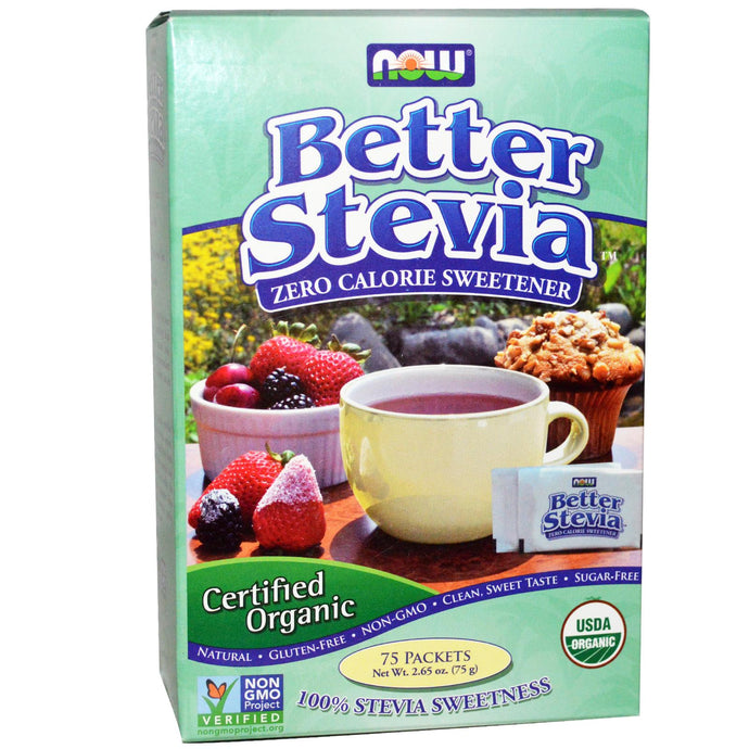 Now Foods, Organic, Better Stevia, Zero Calorie Sweetener, 75 Packets, 75 g
