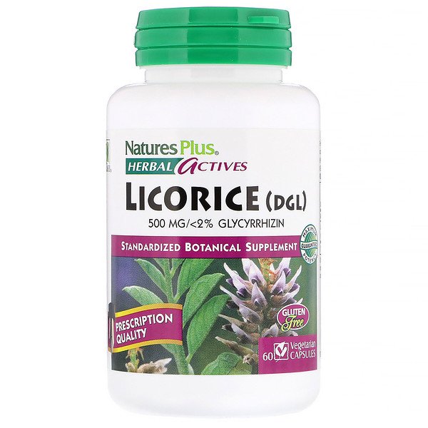 Nature's Plus Herbal Actives Licorice (DGL) 500mg 60 Vegetarian Capsules
