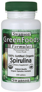 Swanson GreenFoods 100% Certified Spirulina 500mg 180 Tablets