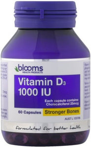 Blooms Health Products, Vitamin D3, 1000 IU 60 Capsules
