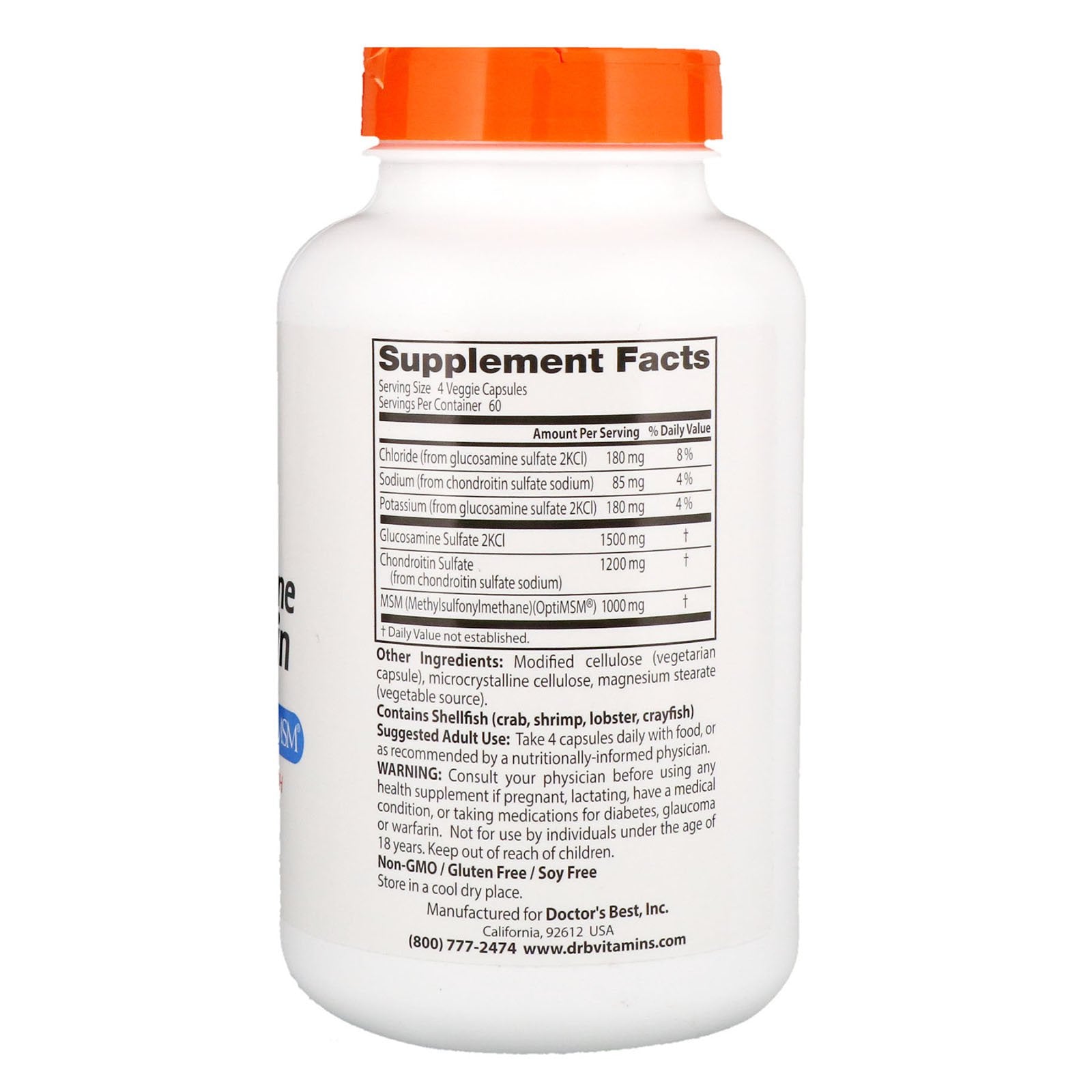 Doctor's Best Glucosamine Chondroitin MSM with OptiMSM 240 Veggie Caps