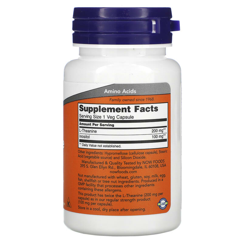 Now Foods L-Theanine Double Strength 200mg 60 Vcaps