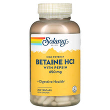 Load image into Gallery viewer, Solaray, High Potency Betaine HCL with Pepsin, 650 mg, 250 VegCaps
