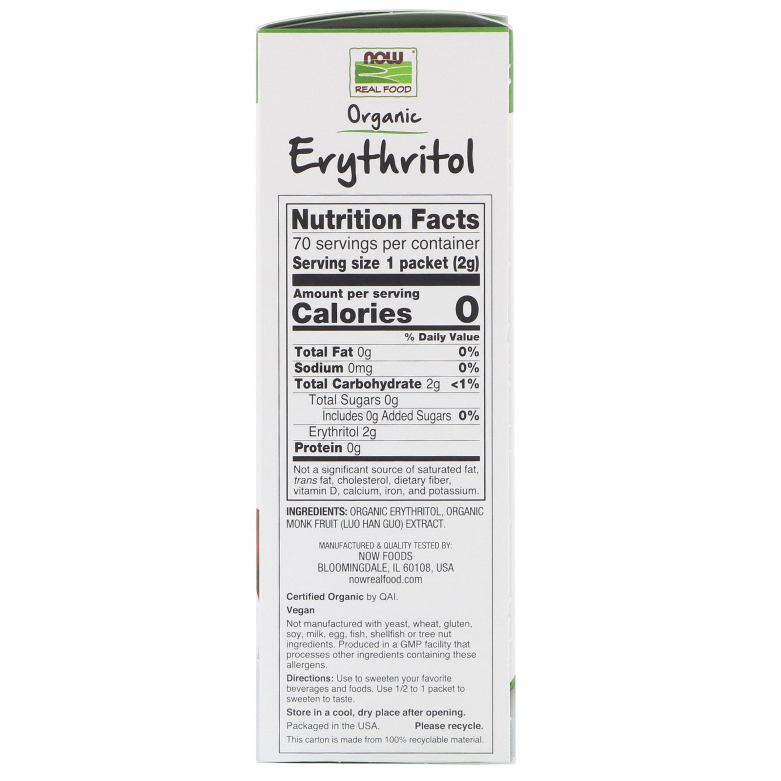 Now Foods Real Food Organic Erythritol with Monk Fruit 70 Packets