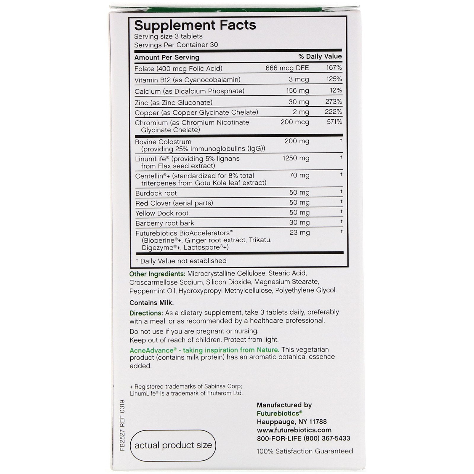 FutureBiotics Acne Advance with Colostrum 90 Vegetarian Tablets