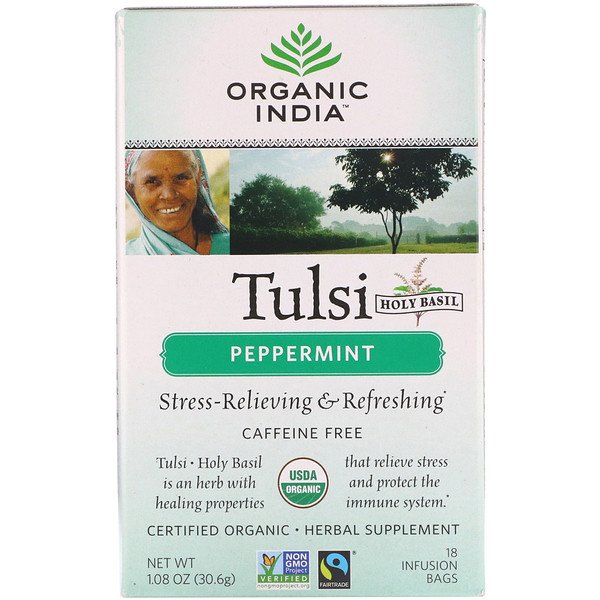 Organic India Tulsi Tea Peppermint Caffeine-Free 18 Infusion Bags 1.08 oz (30.6g)