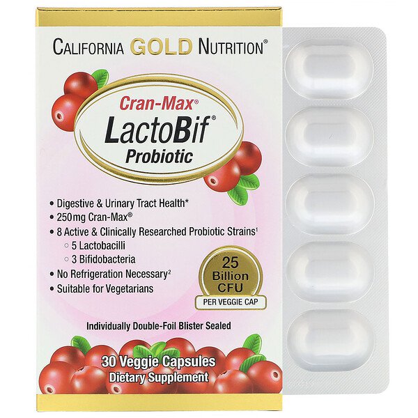 California Gold Nutrition LactoBif Probiotics Cran-Max 25 Billion CFU 30 Veggie Capsules