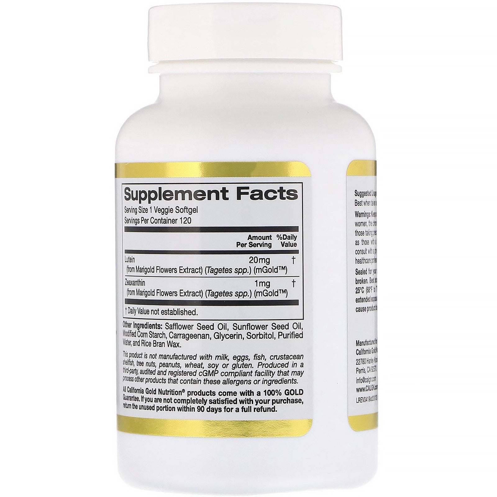 California Gold Nutrition Lutein with Zeaxanthin 20mg 120 Veggie Softgels