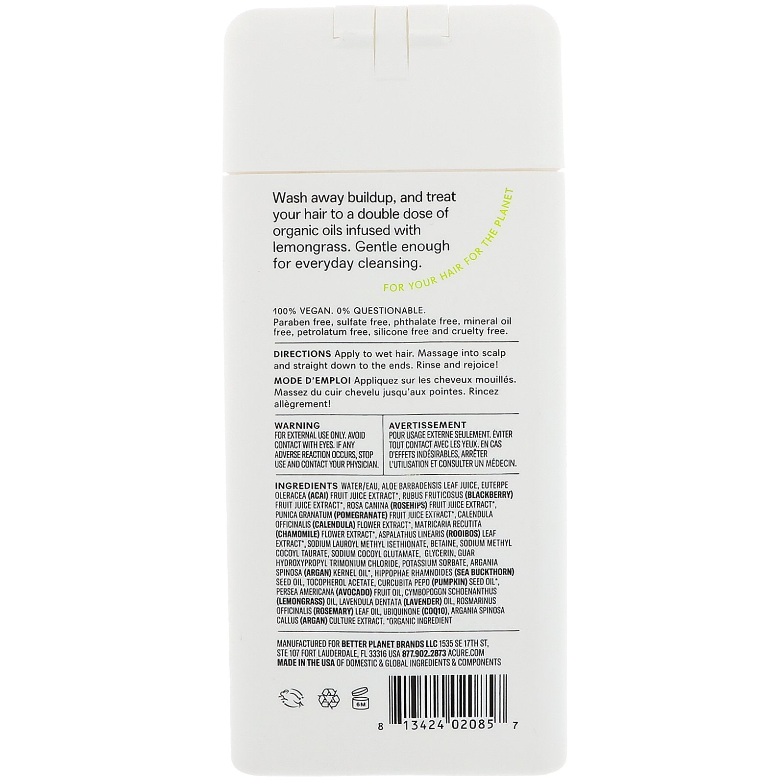 Acure Curiously Clarifying Shampoo Lemongrass & Argan 12 fl oz (354ml)