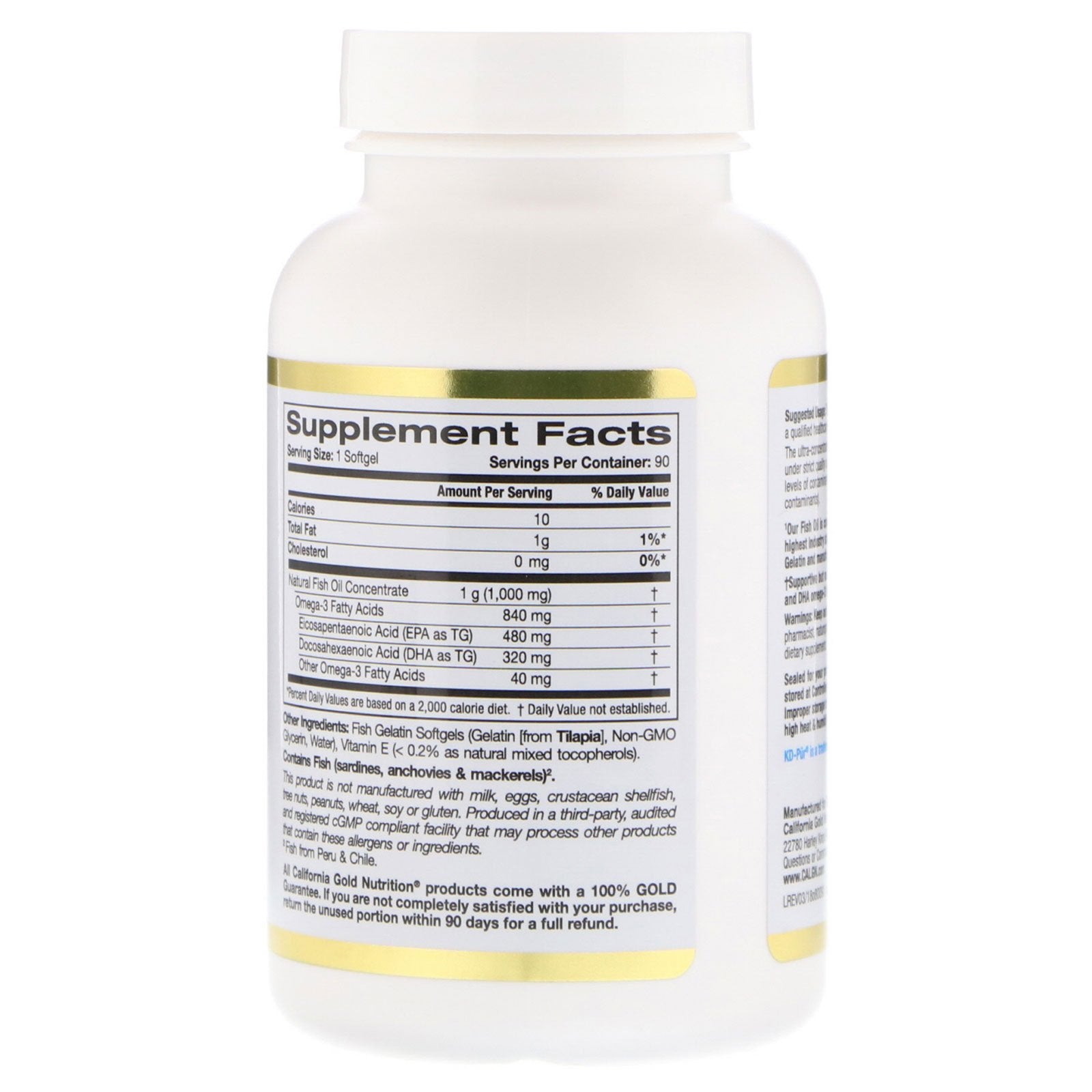 California Gold Nutrition Omega 800 Pharmaceutical Grade Fish Oil 1000mg 90 Fish Gelatin Softgels