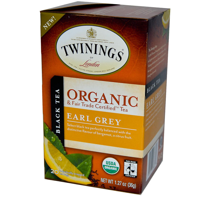 Twinings, 100% Organic Black Tea, Earl Grey, 20 Tea Bags, 36 g