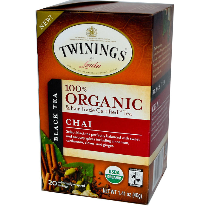 Twinings, 100% Organic Black Tea, Chai, 20 Tea Bags, 40 g
