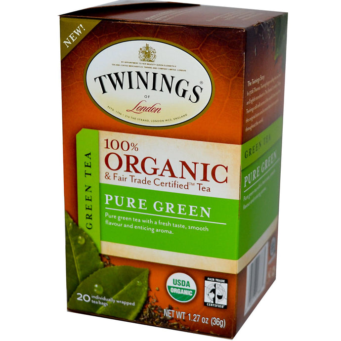 Twinings, 100% Organic Green Tea, Pure Green, 20 Tea Bags, 36 g