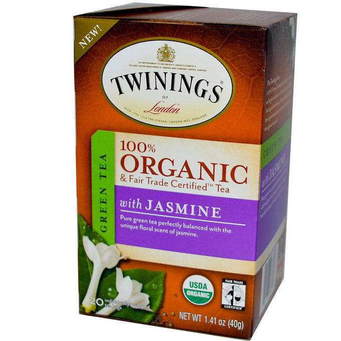 Twinings, 100% Organic Green Tea with Jasmine, 20 Tea Bags, 40 g
