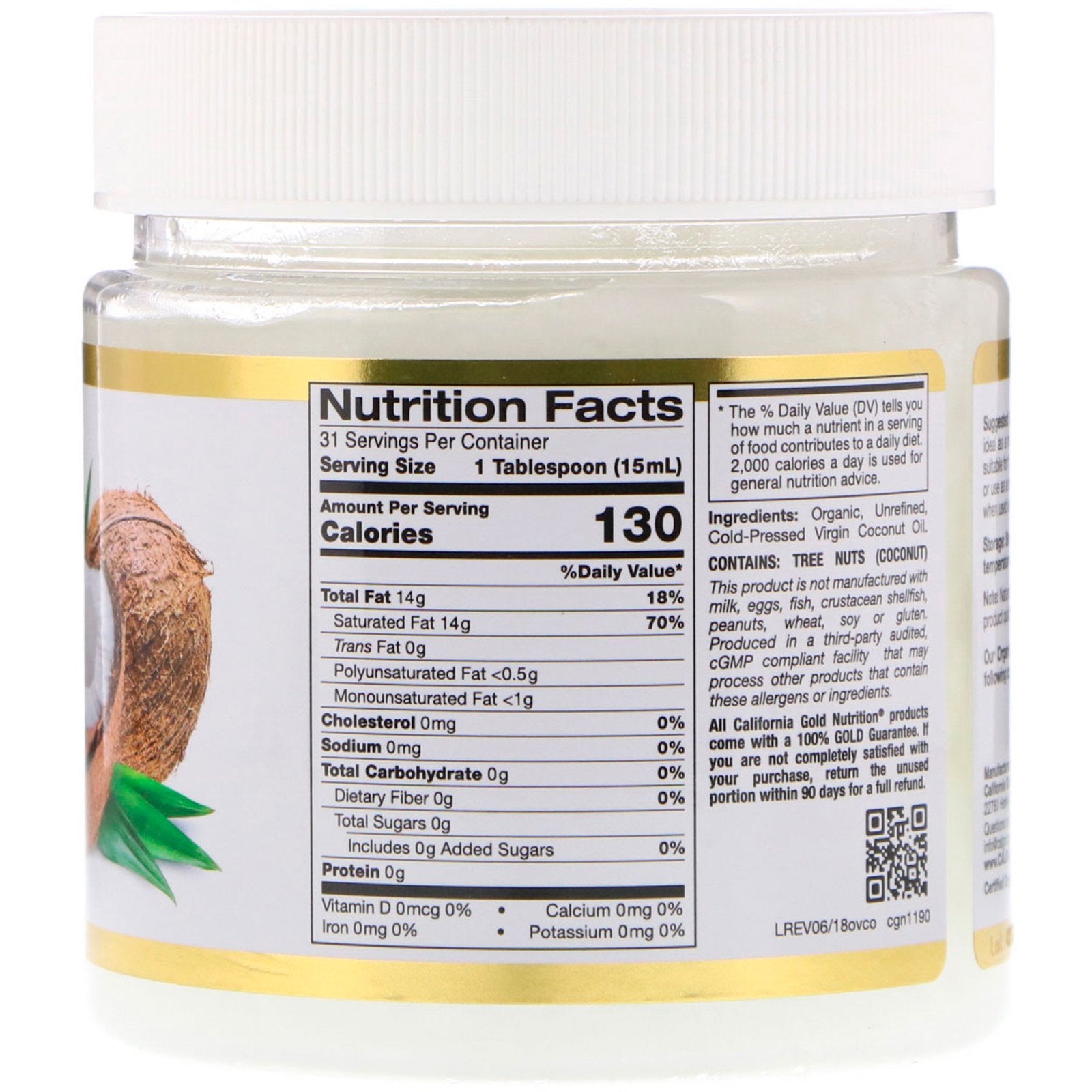 California Gold Nutrition Cold-Pressed Organic Virgin Coconut Oil 16 fl oz (473ml)