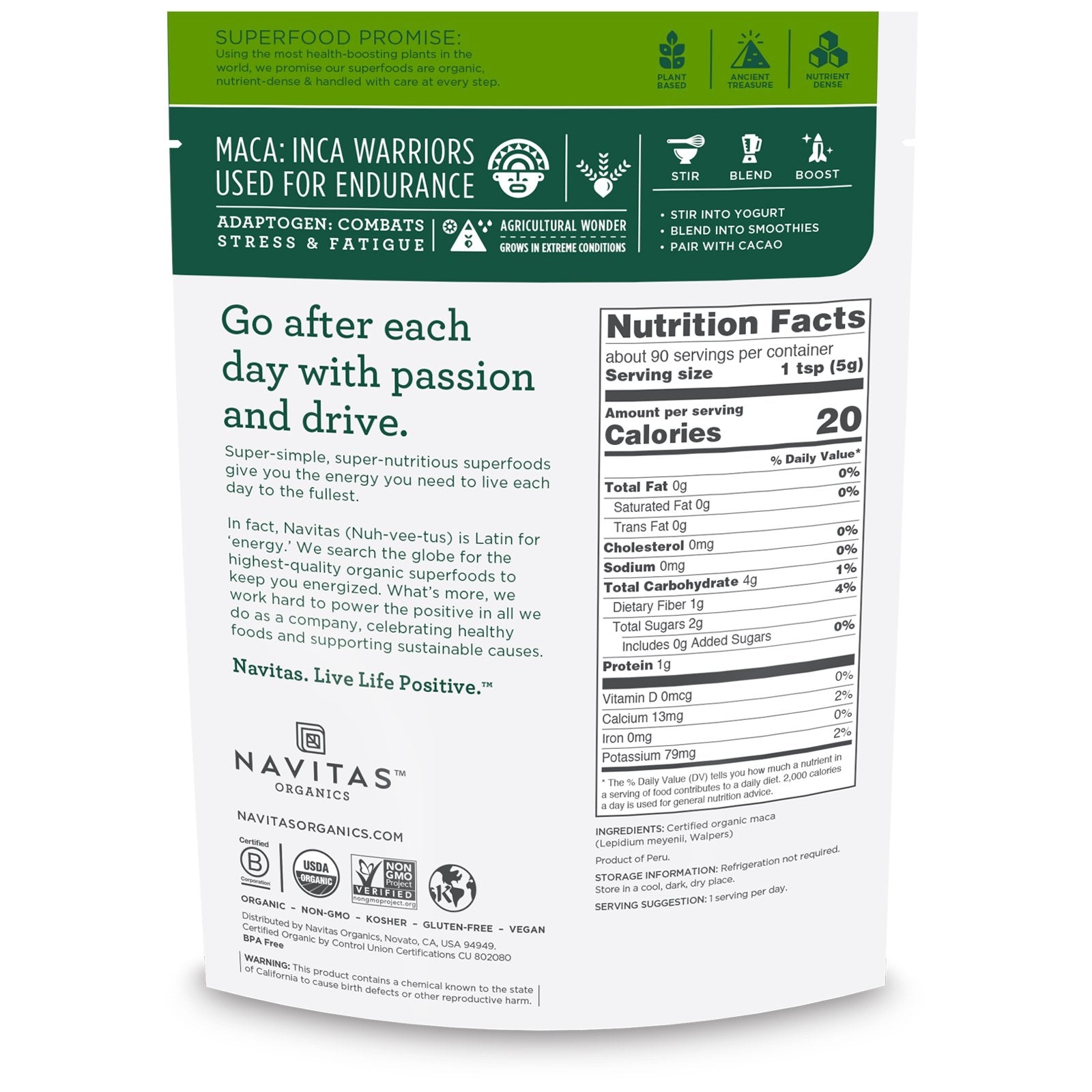 Navitas Organics Organic Maca Powder 16 oz (454g)