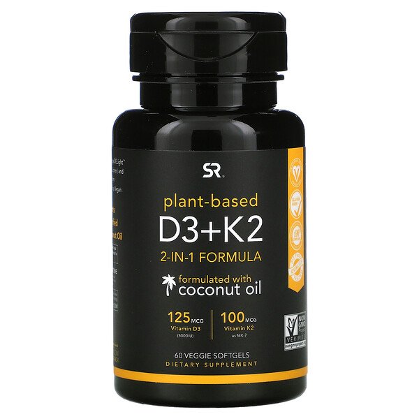 Sports Research Vitamin D3 + K2 Plant Based 60 Veggie Softgels