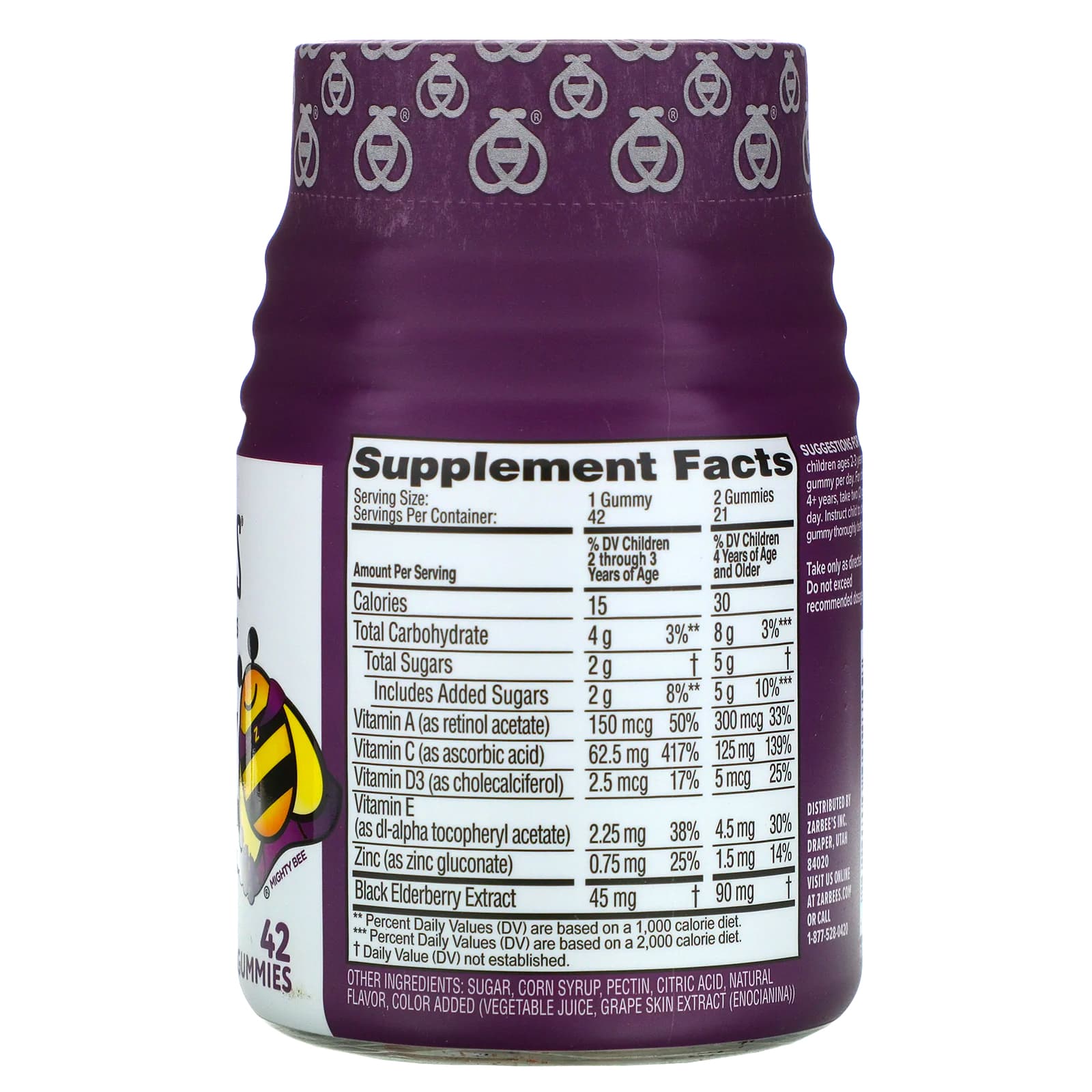 Zarbee's, Children's Mighty Bee, Elderberry Immune Support, Natural Berry, For Ages 2+, 42 Gummies