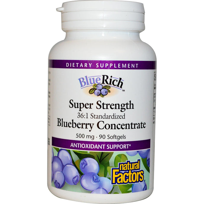 Natural Factors, BlueRich, Super Strength, Blueberry Concentrate, 500 mg, 90 Softgels