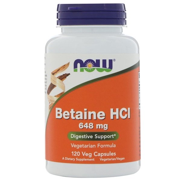 Now Foods Betaine HCl 120 VCaps 648mg - Dietary Supplement