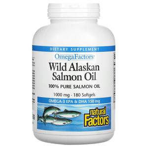 Natural Factors, OmegaFactors, Wild Alaskan Salmon Oil, 1,000 mg, 180 Softgels