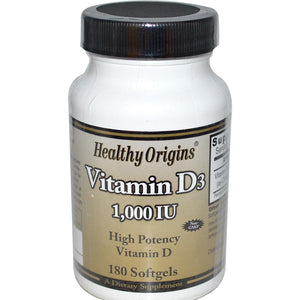 Healthy Origins, Vitamin D3, 1000 IU, 180 Softgels
