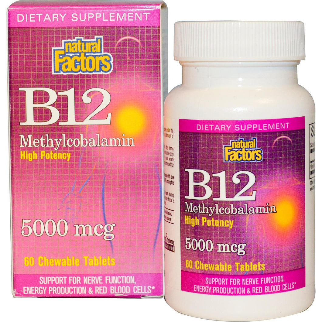 Natural Factors B12 Methylcobalamin High Potency 5000 mcg 60 Chewable Tablets