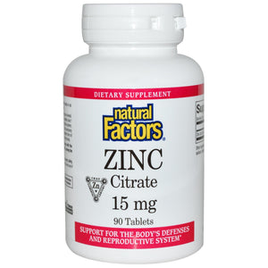Natural Factors Zinc Citrate 15mg 90 Tablets - Dietary Supplement