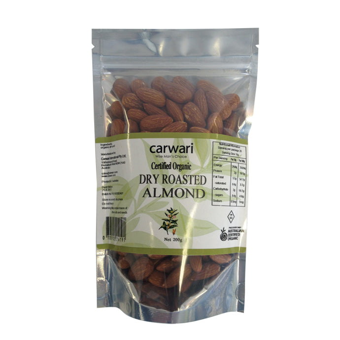 Carwari, Organic Dry Roasted Almonds, 200 g - Health Supplement