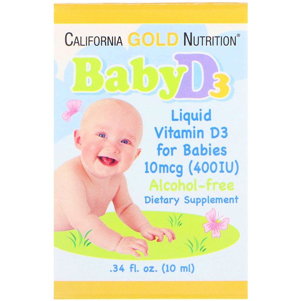 California Gold Nutrition Baby Vitamin D3 Drops 10mcg (400 IU) .34 fl oz (10ml)