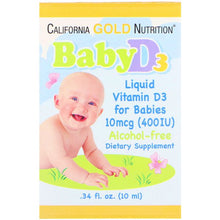 Load image into Gallery viewer, California Gold Nutrition Baby Vitamin D3 Drops 10mcg (400 IU) .34 fl oz (10ml)