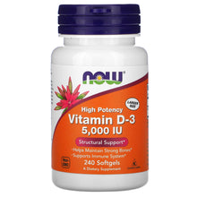 Load image into Gallery viewer, Now Foods Vitamin D-3 5000 IU 240 Softgels