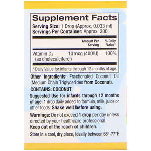 California Gold Nutrition Baby Vitamin D3 Drops 10mcg (400 IU) .34 fl oz (10ml)