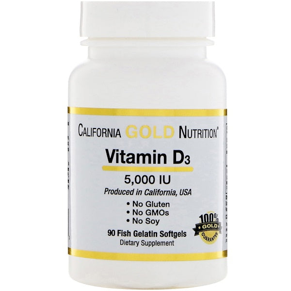 California Gold Nutrition Vitamin D3 125mcg (5000 IU) 90 Fish Gelatin Softgels