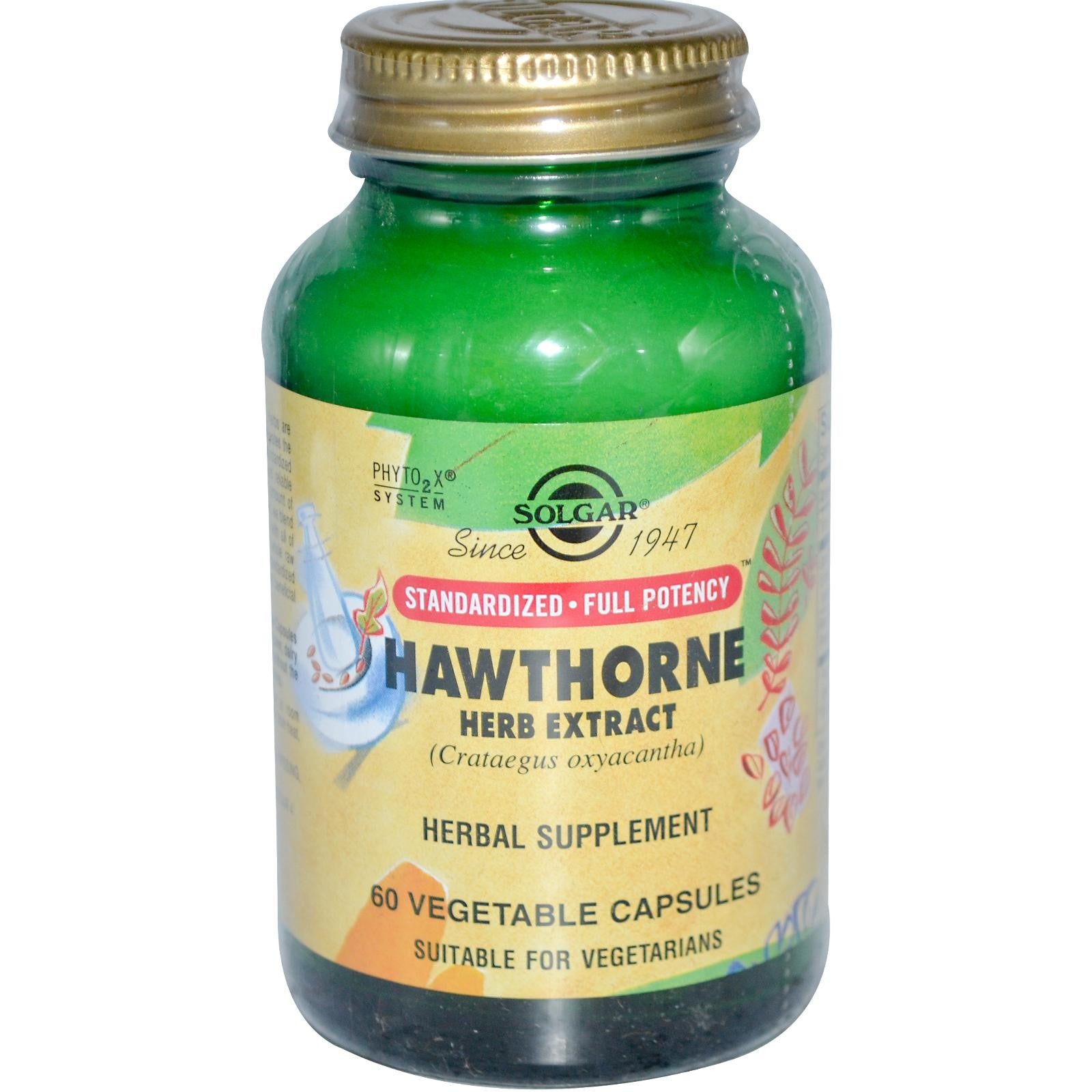 Solgar, Hawthorn Herb Extract, 60 Veggie Capsules - Herbal Supplement