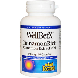 Natural Factors,WellBetX, CinnamonRich,150 mg,60 Capsules