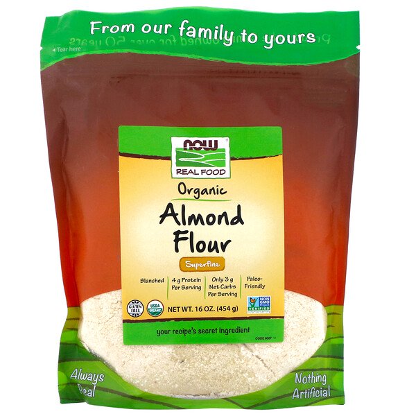 Now Foods Real Food Organic Almond Flour Superfine 16 oz (454 g)