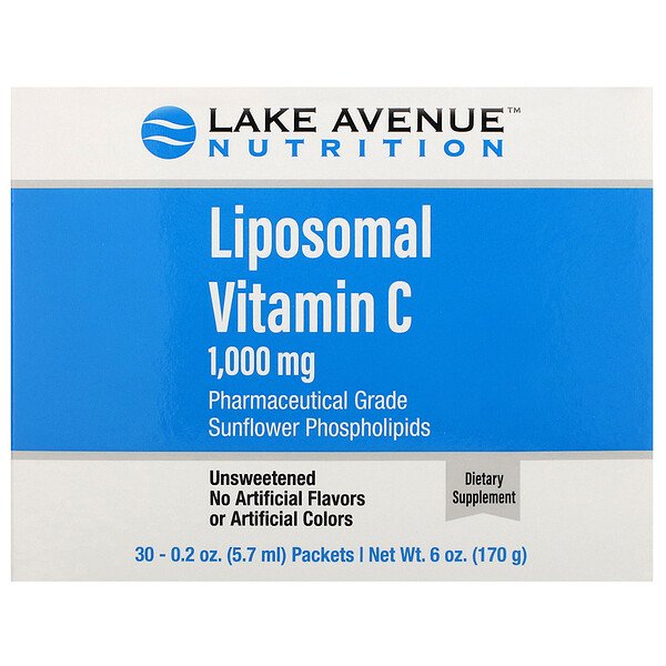 Lake Avenue Nutrition Liposomal Vitamin C Unflavored 1000mg  30 Packets 0.2 oz (5.7ml) Each