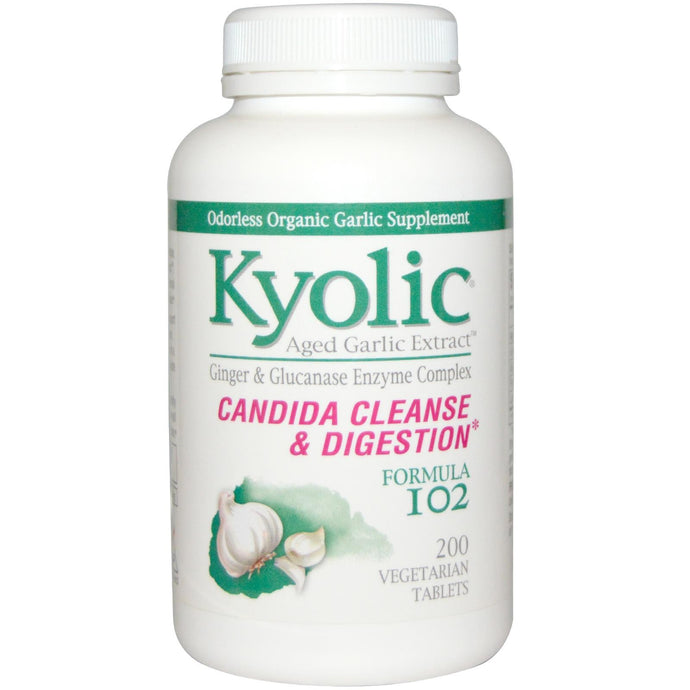Wakunaga-Kyolic Formula 102 Aged Garlic Extract Candida Cleanse & Digestion 200 Veggie Tablets