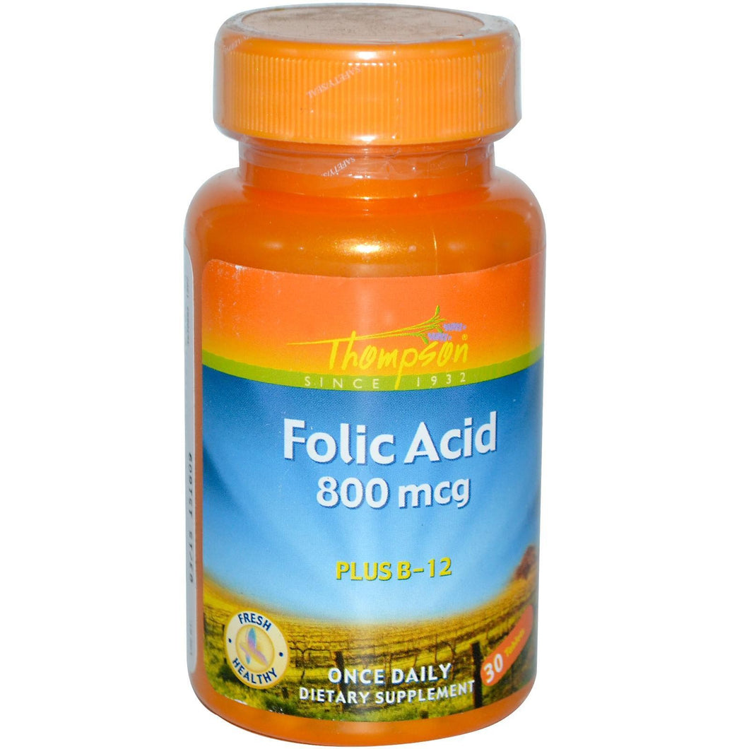 Thompson Folic Acid Plus B-12 800 mcg 30 Tablets - Dietary Supplement