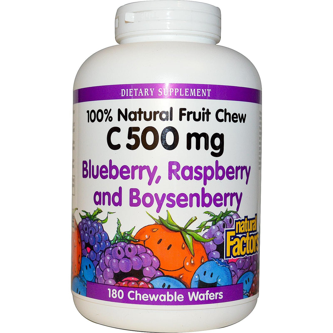 Natural Factors C 500 mg Blueberry, Raspberry & Boysenberry 180 Chewable Wafers