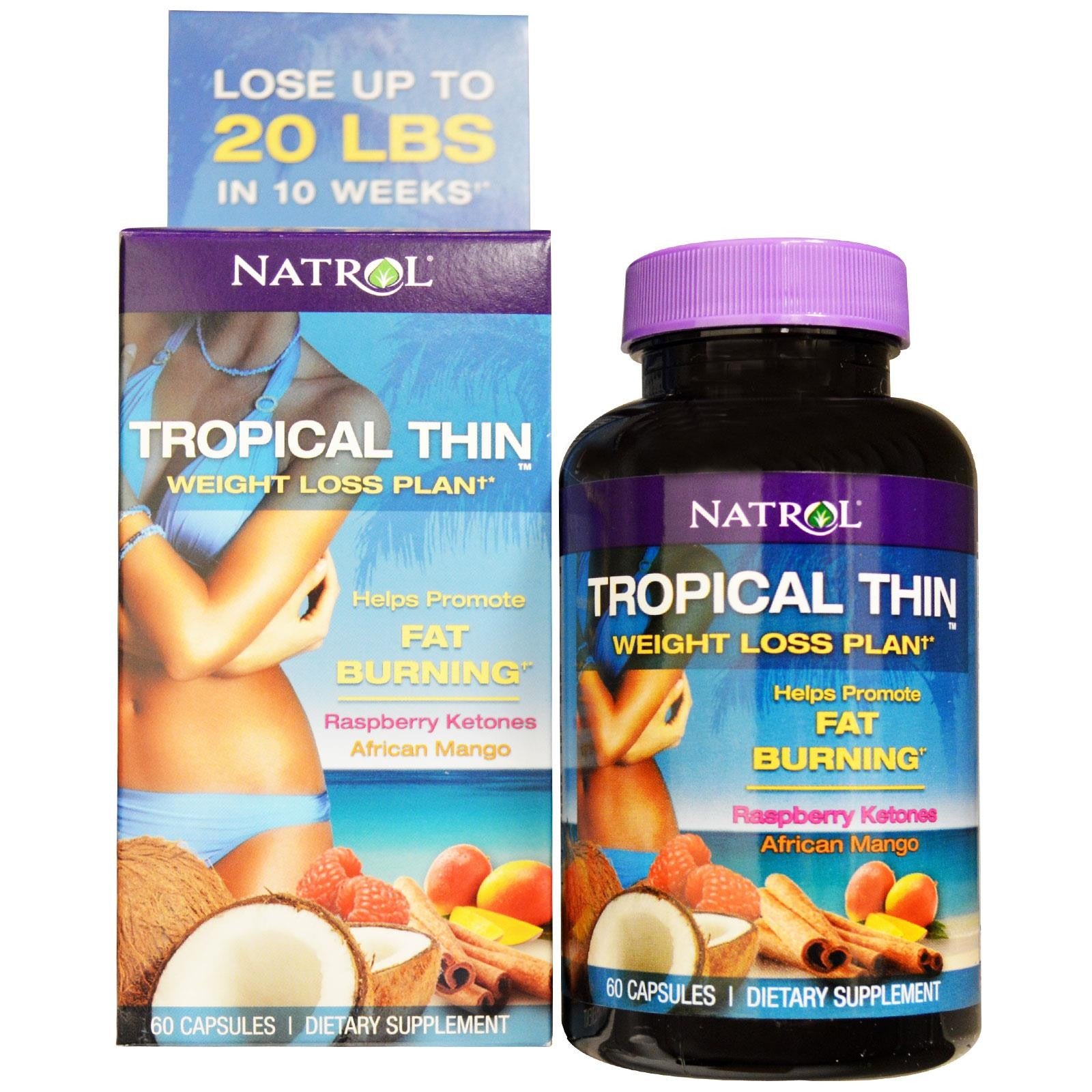 Natrol Tropical Thin Weight Loss Plan Raspberry Ketones African Mango 60 Capsules