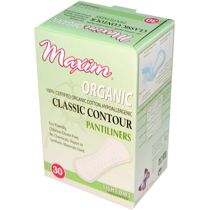 Maxim Hygiene Products, Organic, Classic Contour Pantiliners, Light Days, Unscented, 30 Pantiliners
